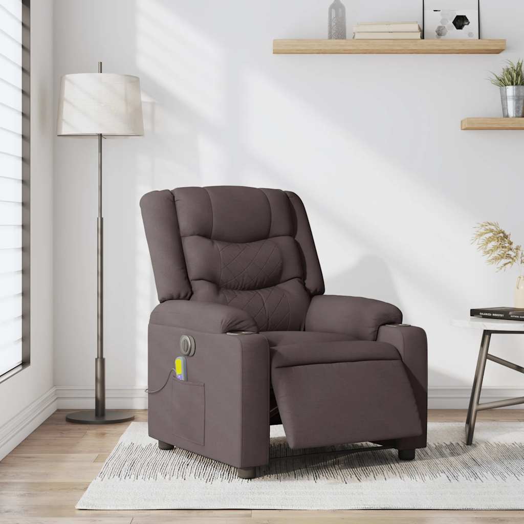 Fauteuil de massage électrique en tissu marron foncé