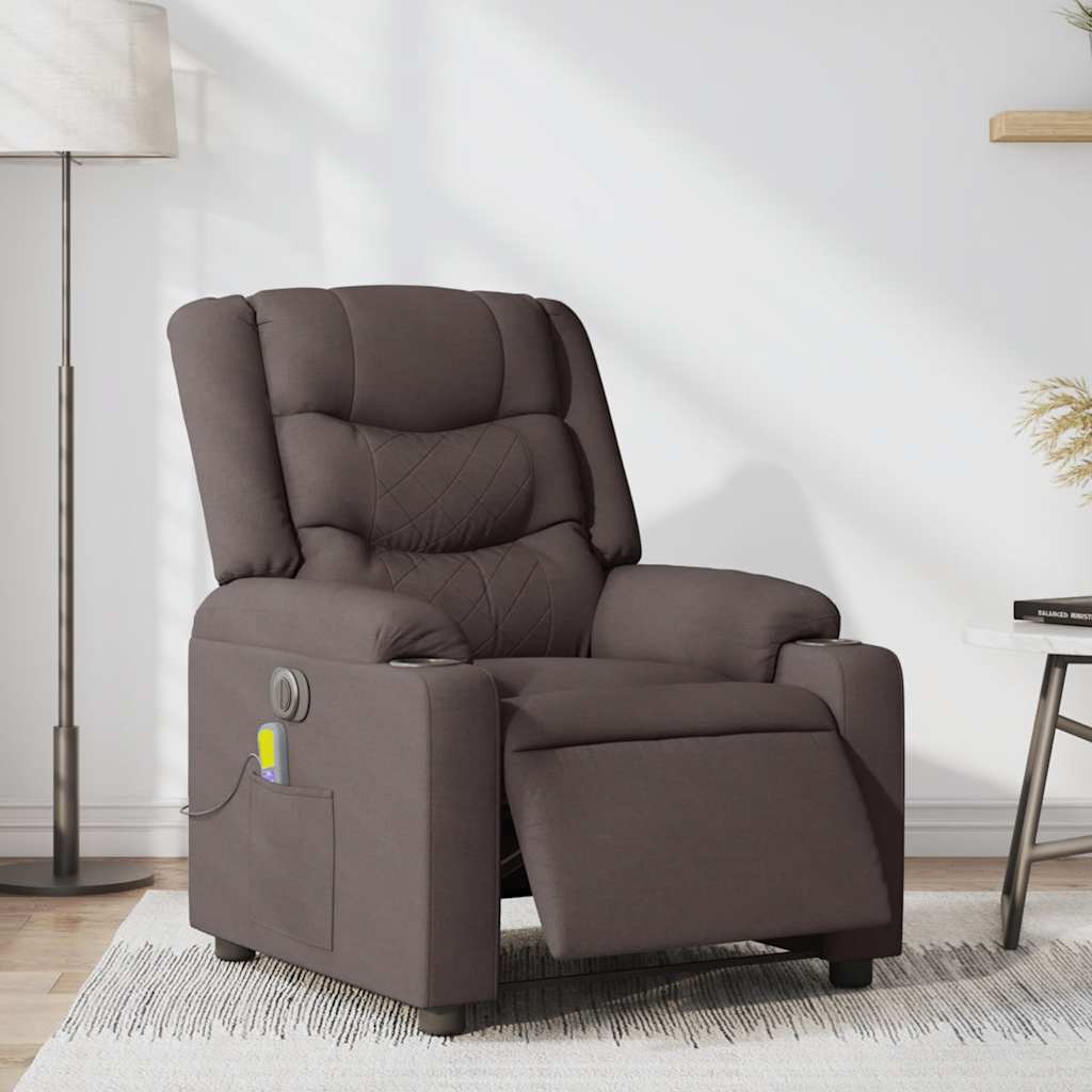 Fauteuil de massage électrique en tissu marron foncé