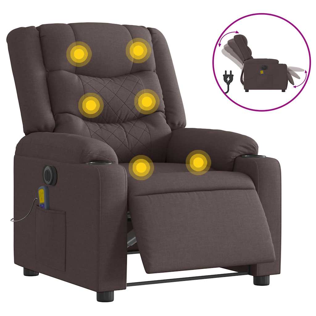 Fauteuil de massage électrique en tissu marron foncé