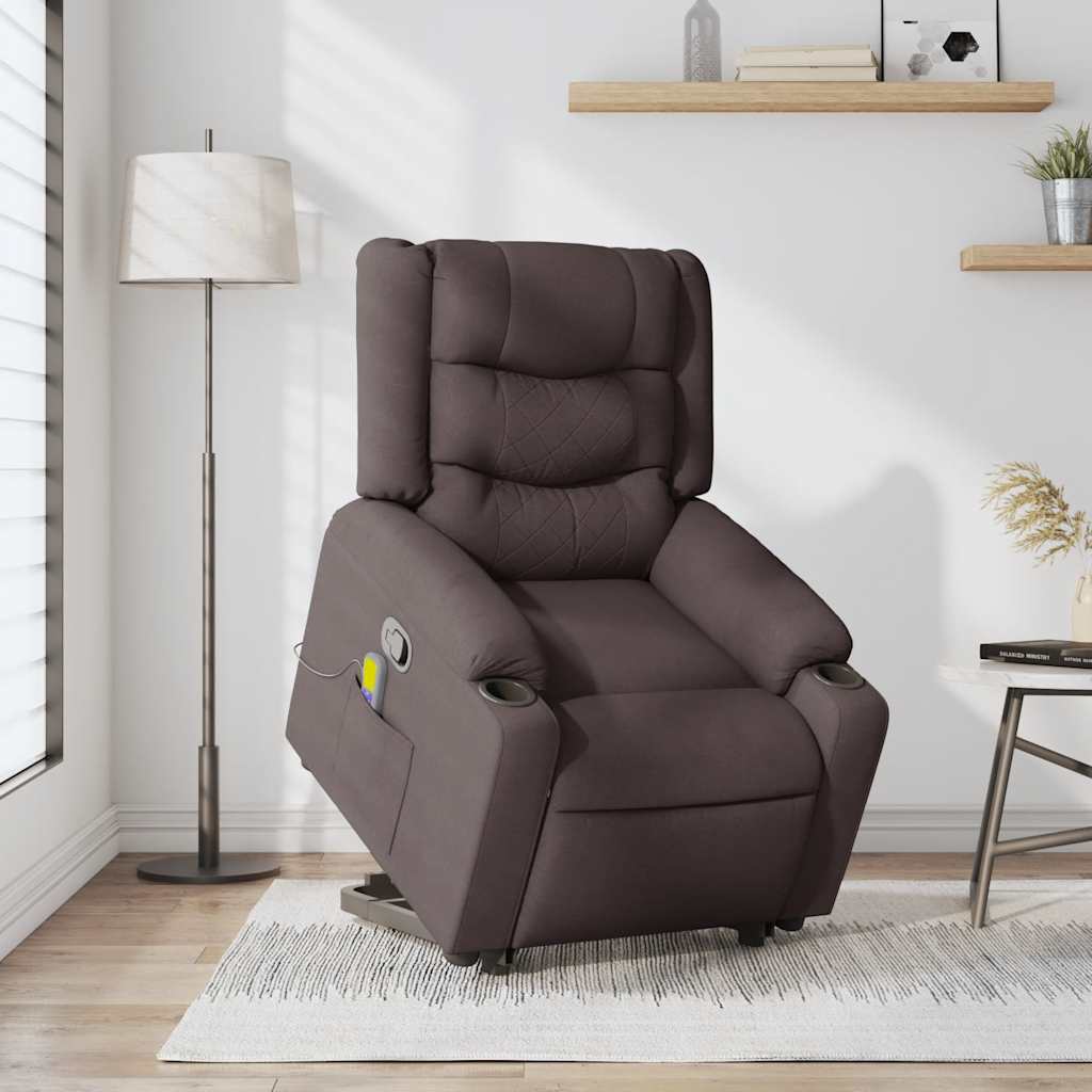Fauteuil de massage avec aide à la verticalisation en tissu marron foncé