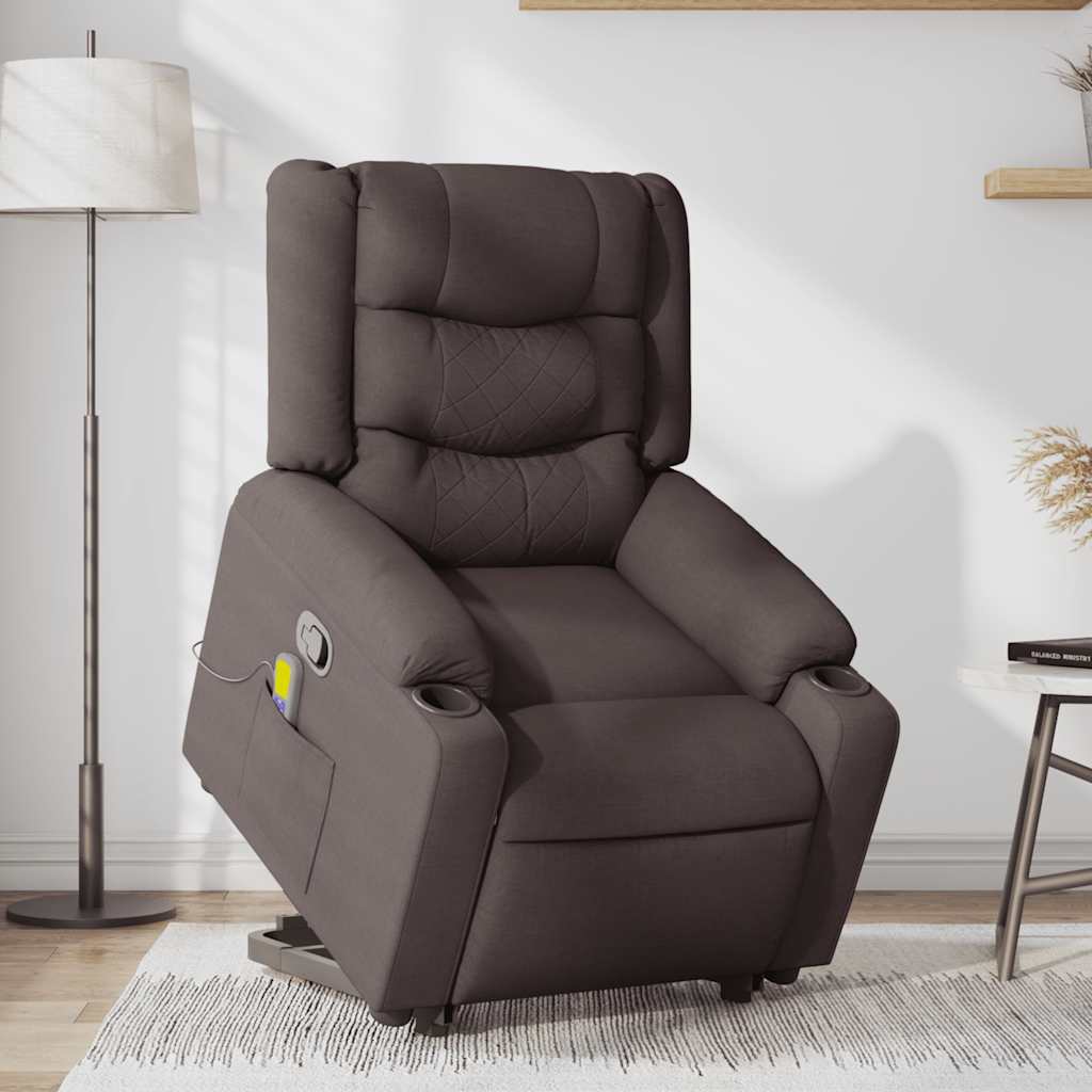 Fauteuil de massage avec aide à la verticalisation en tissu marron foncé