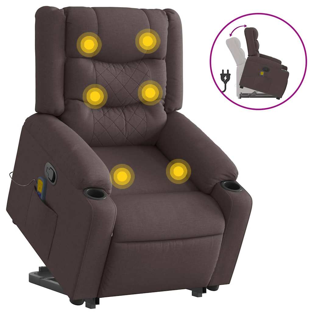 Fauteuil de massage avec aide à la verticalisation en tissu marron foncé
