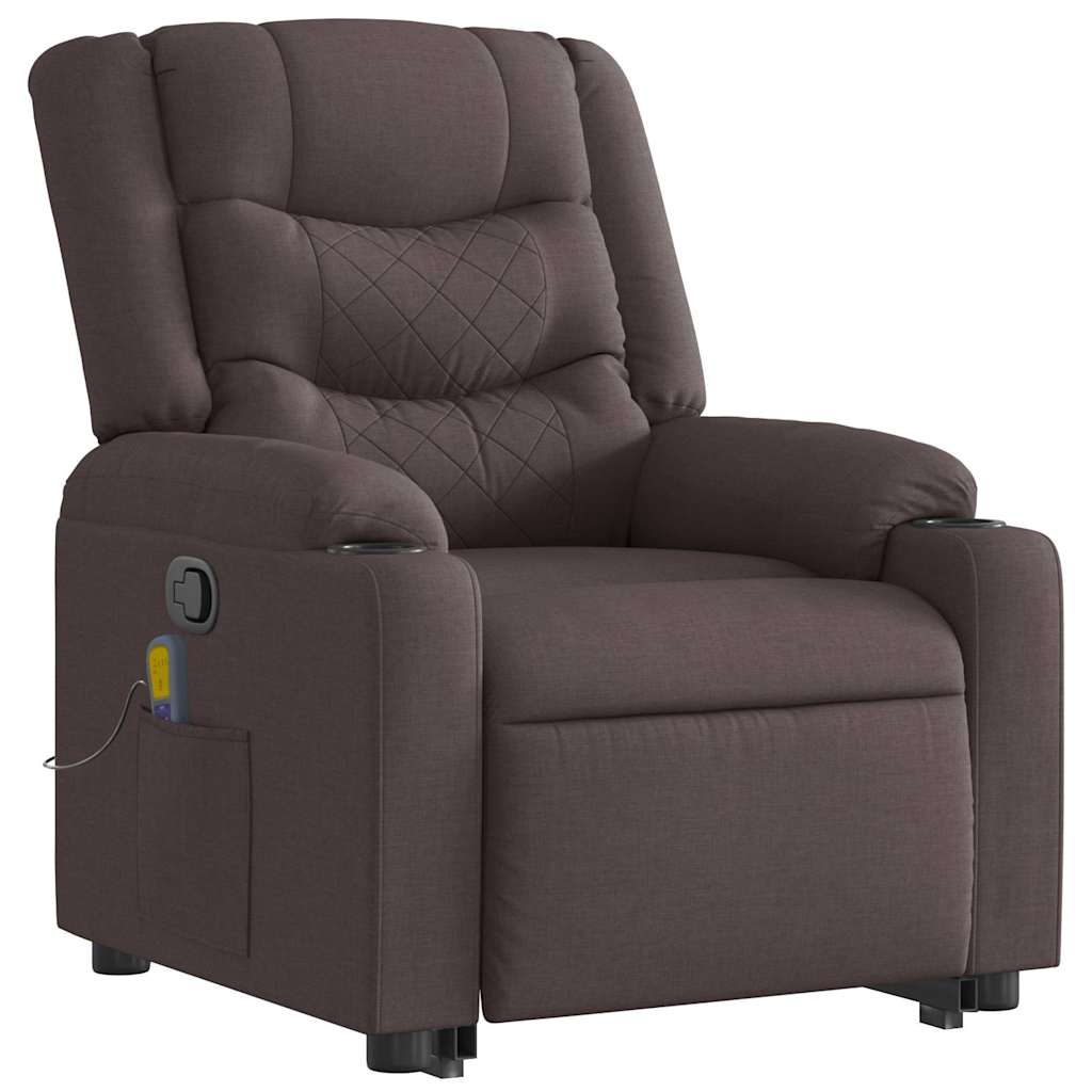 Fauteuil de massage avec aide à la verticalisation en tissu marron foncé