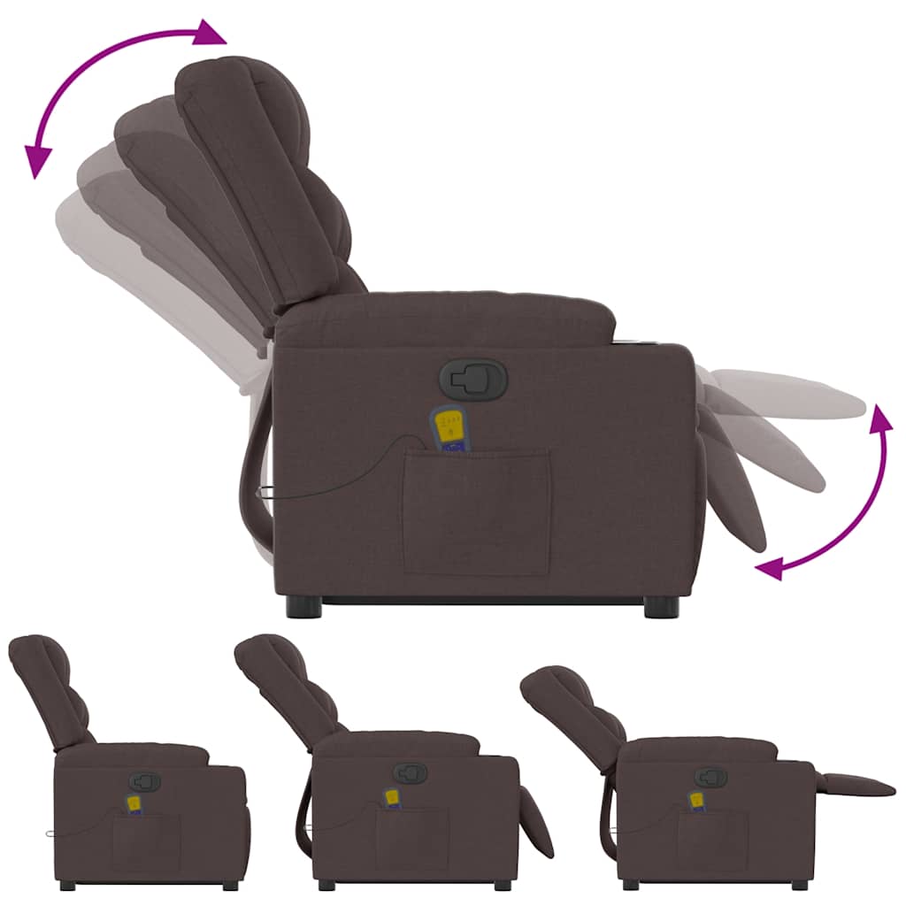 Fauteuil de massage avec aide à la verticalisation en tissu marron foncé