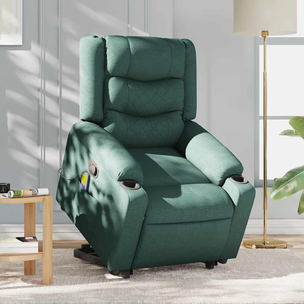 Fauteuil de massage avec aide à la verticalisation en tissu vert foncé