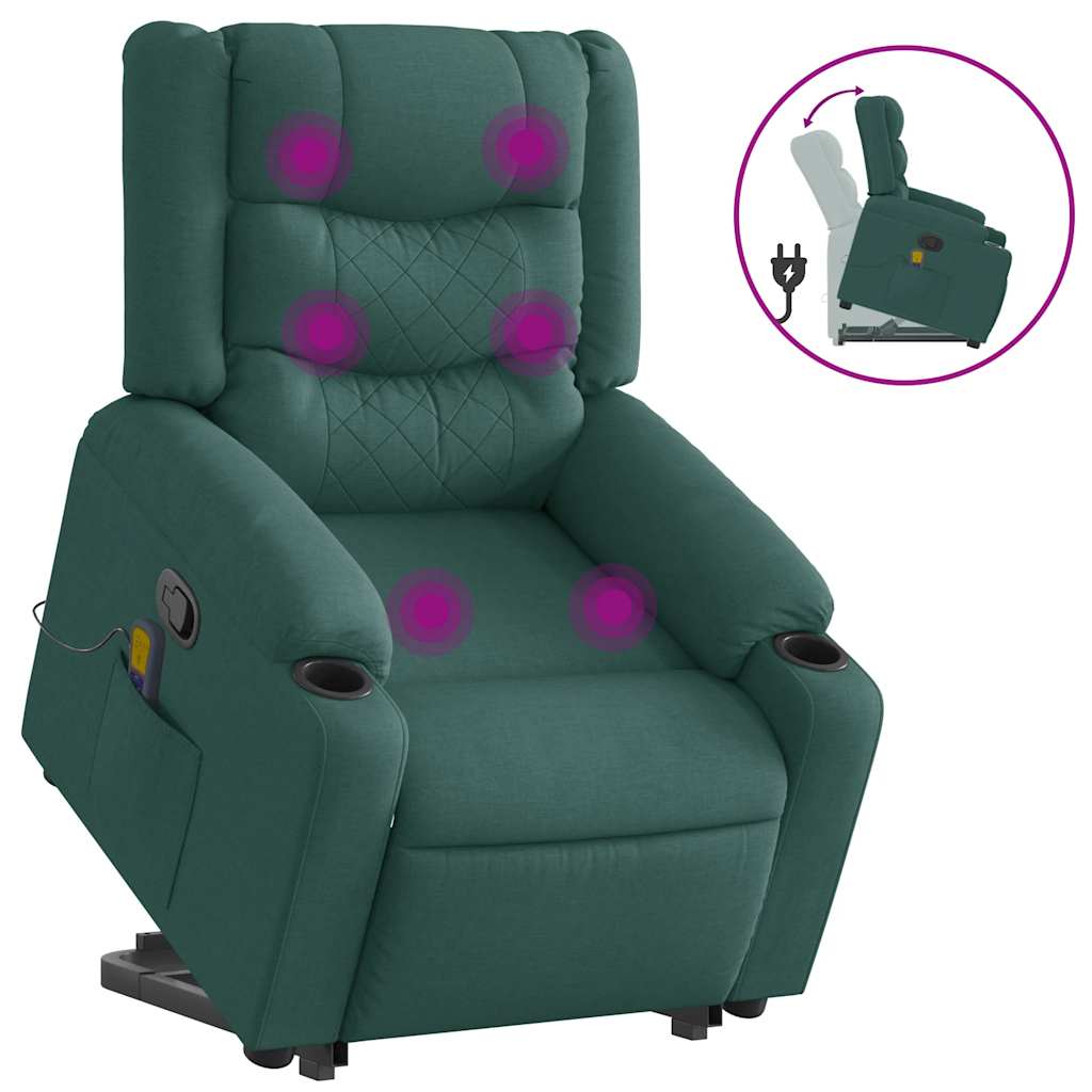 Fauteuil de massage avec aide à la verticalisation en tissu vert foncé