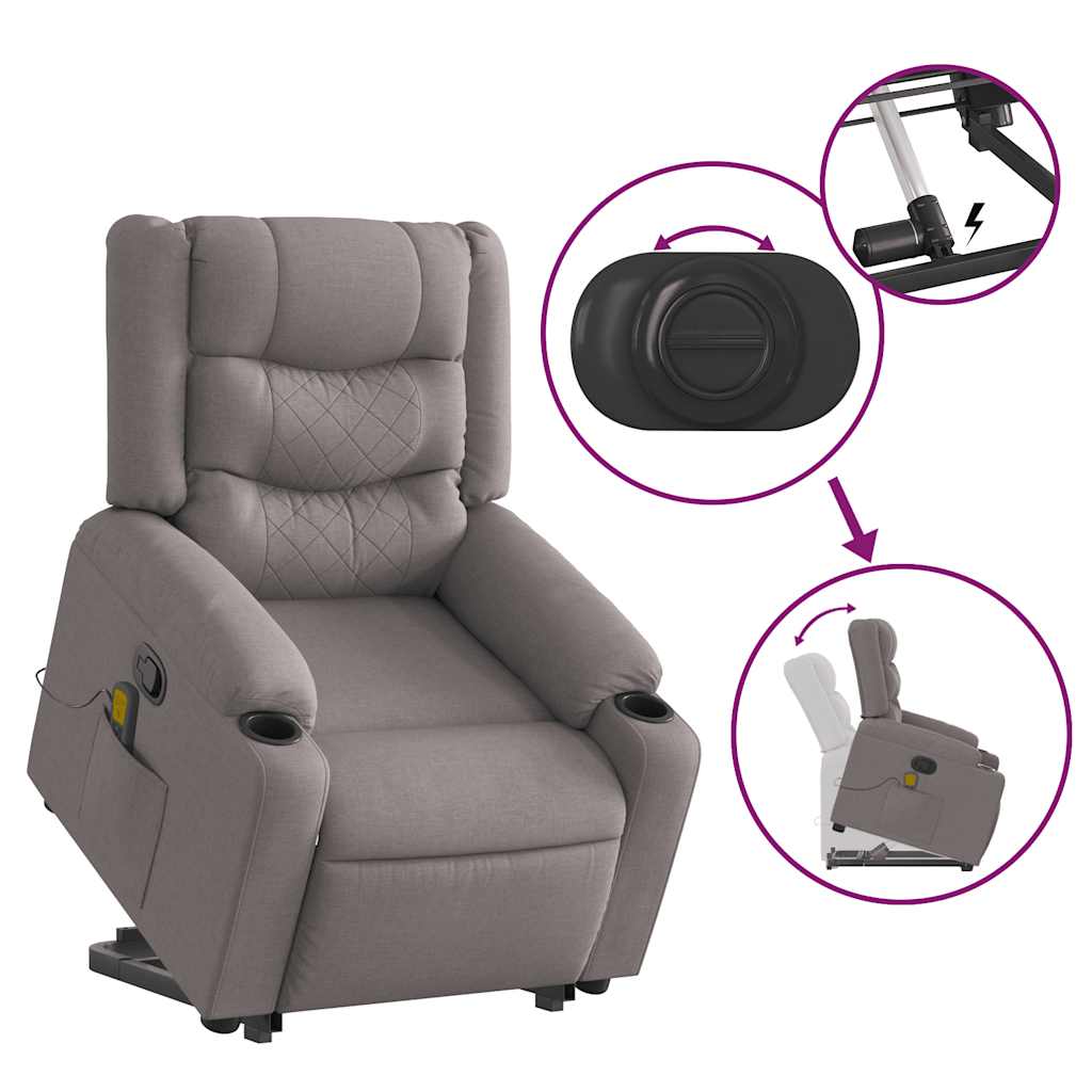 Massagesessel mit Aufstehhilfe Taupe Stoff