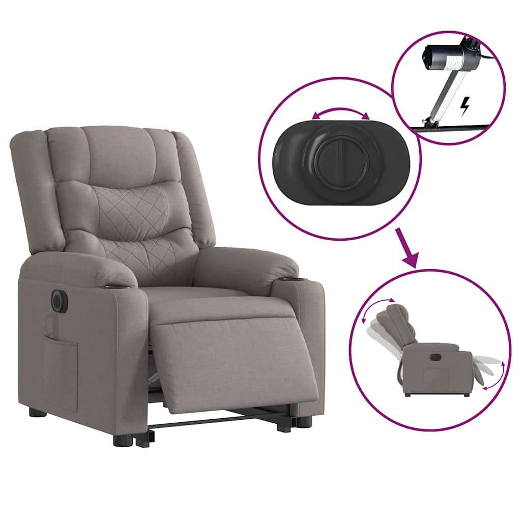 Relaxing chair with electric riser in taupe fabric