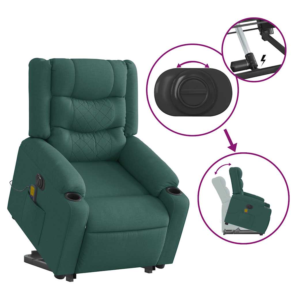 Fauteuil de massage électrique avec aide à la verticalisation en tissu vert foncé