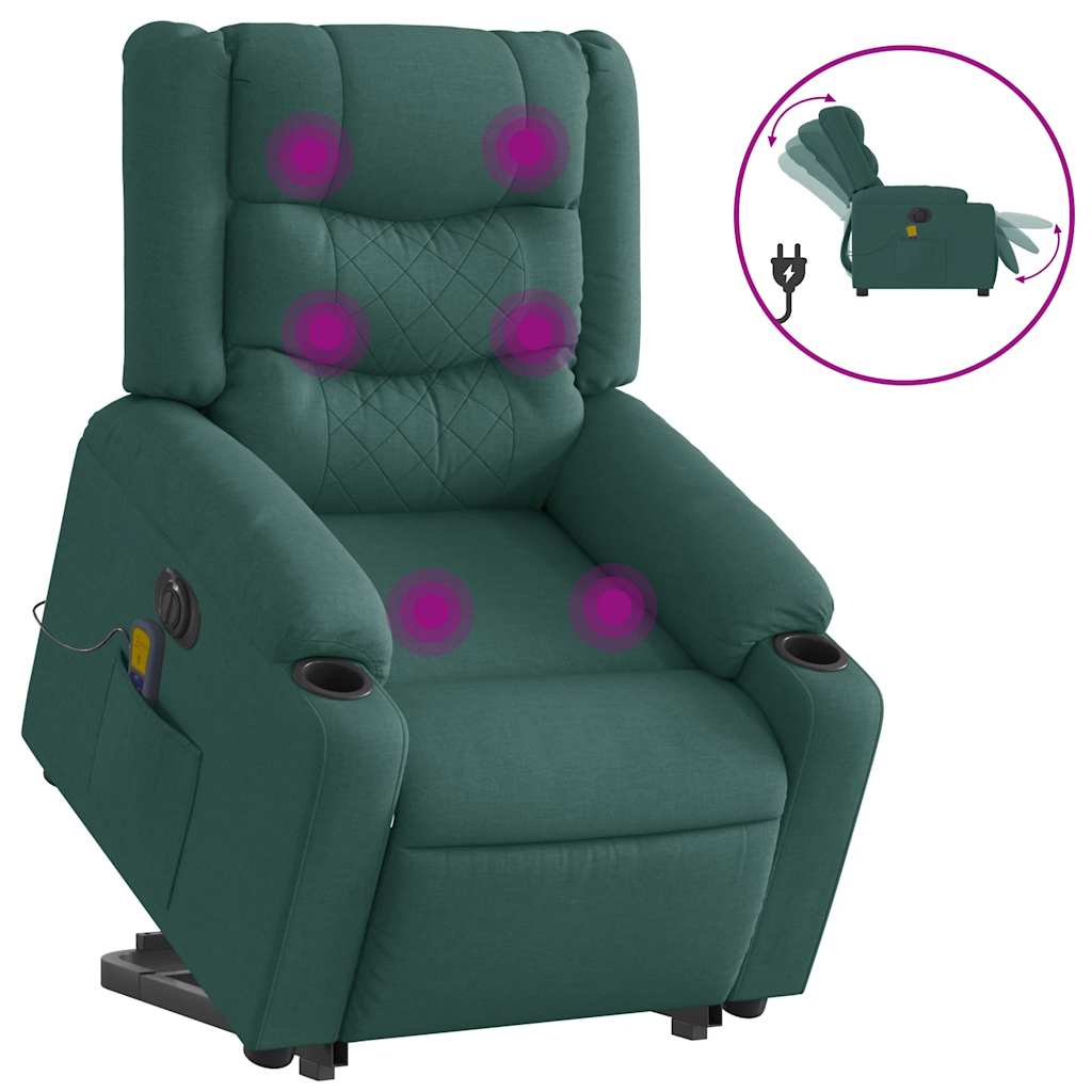 Fauteuil de massage électrique avec aide à la verticalisation en tissu vert foncé