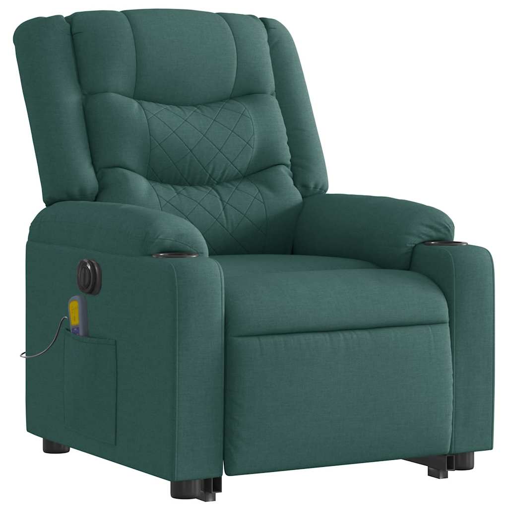Fauteuil de massage électrique avec aide à la verticalisation en tissu vert foncé