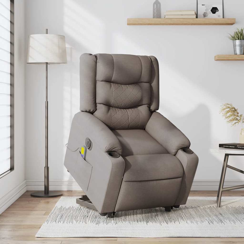 Elektrischer Massagesessel mit Aufstehhilfe Taupe Stoff