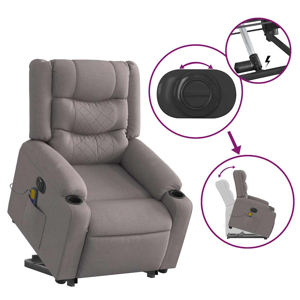 Elektrischer Massagesessel mit Aufstehhilfe Taupe Stoff