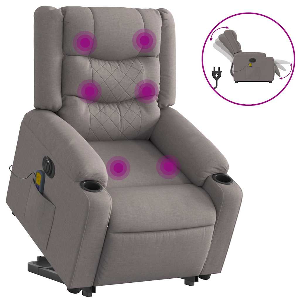Elektrischer Massagesessel mit Aufstehhilfe Taupe Stoff