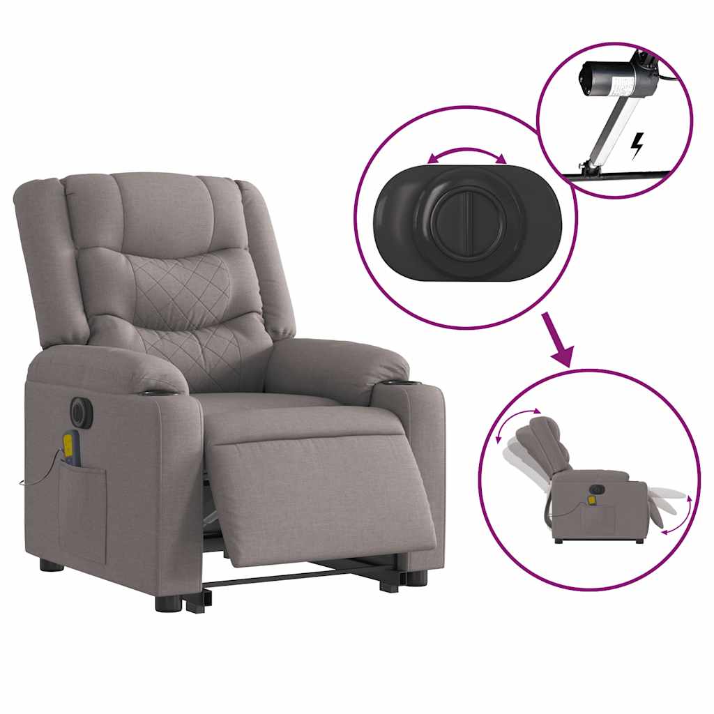 Elektrischer Massagesessel mit Aufstehhilfe Taupe Stoff