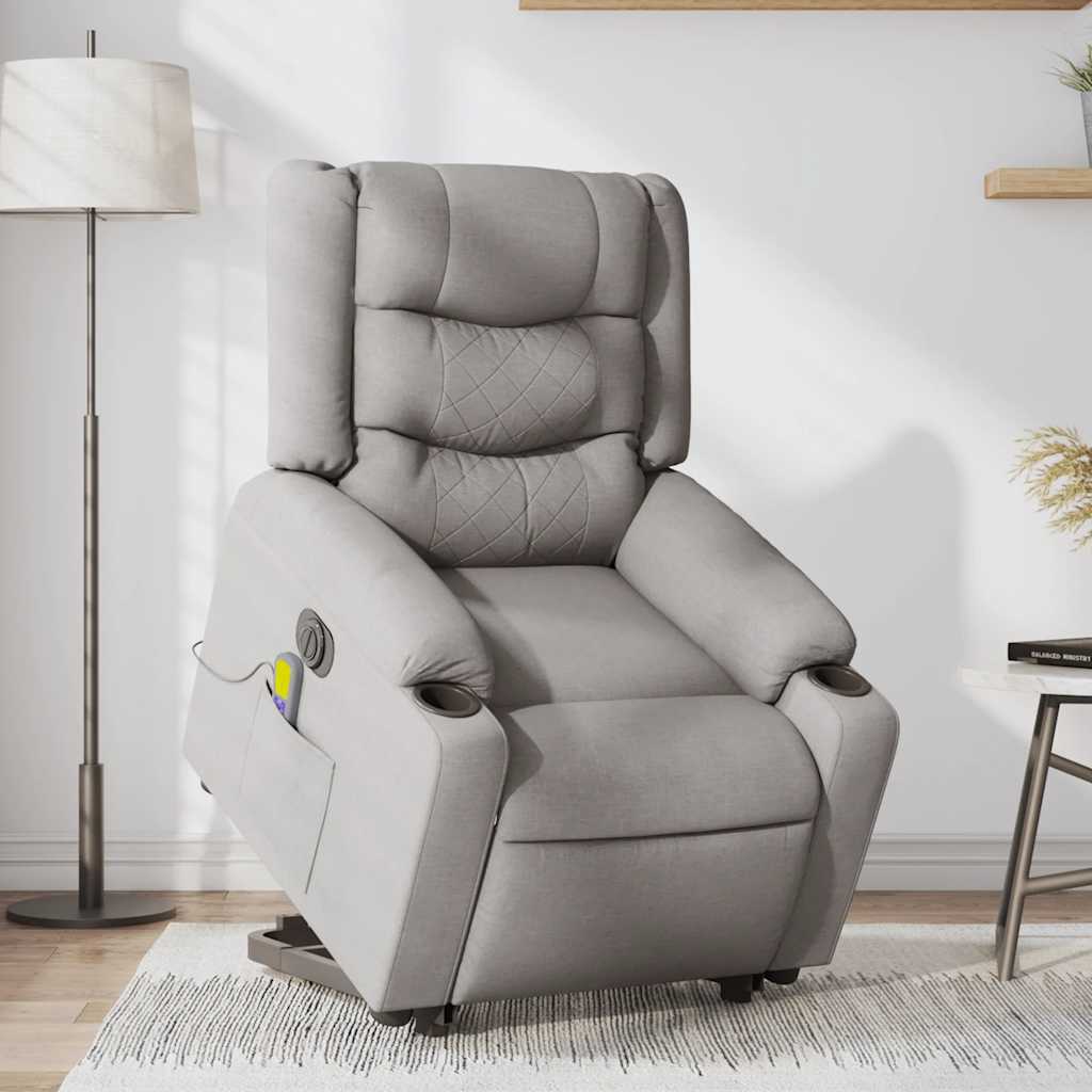Fauteuil de massage avec aide électrique au verticalisation, tissu gris nuage