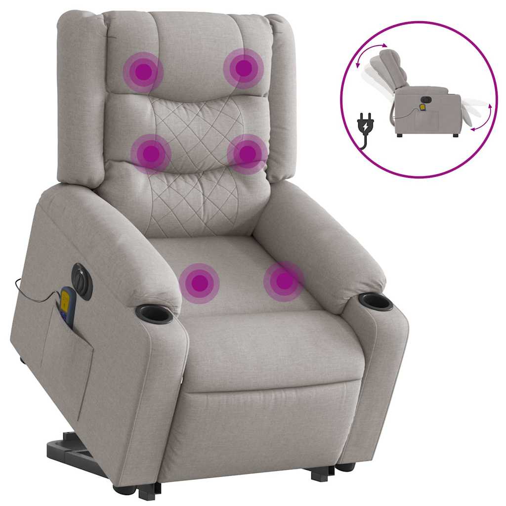 Fauteuil de massage avec aide électrique au verticalisation, tissu gris nuage