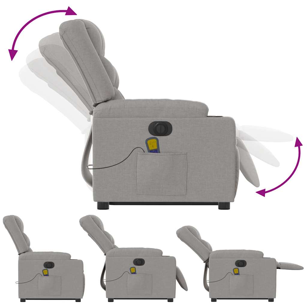 Fauteuil de massage avec aide électrique au verticalisation, tissu gris nuage
