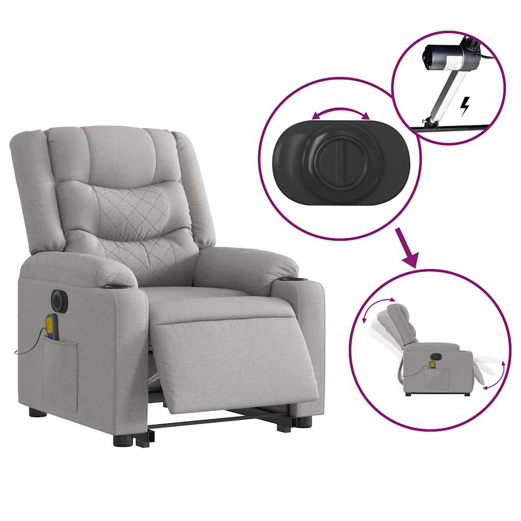 Fauteuil de massage avec aide électrique au verticalisation, tissu gris nuage