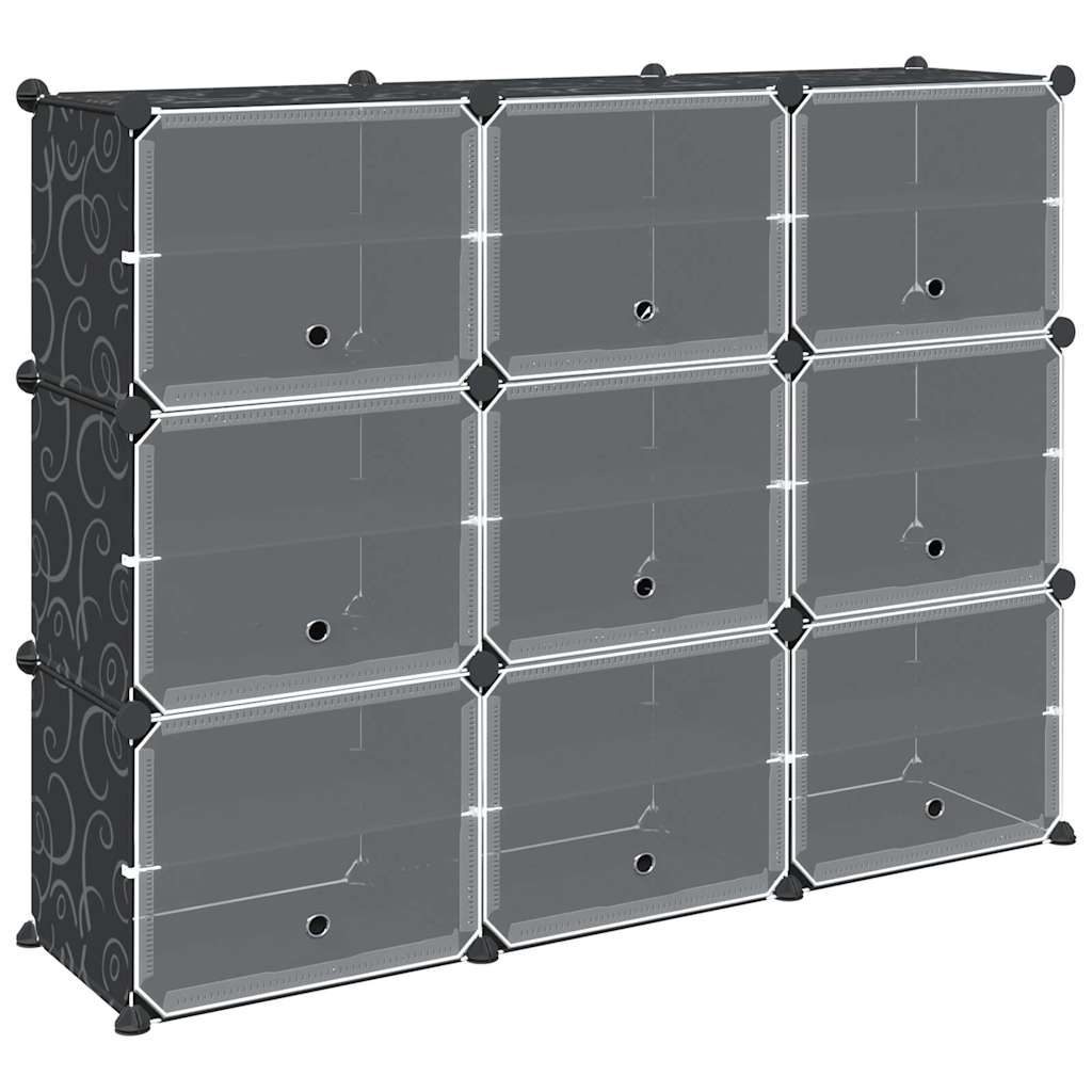 Système d'étagères avec 9 cubes et portes en PP noir