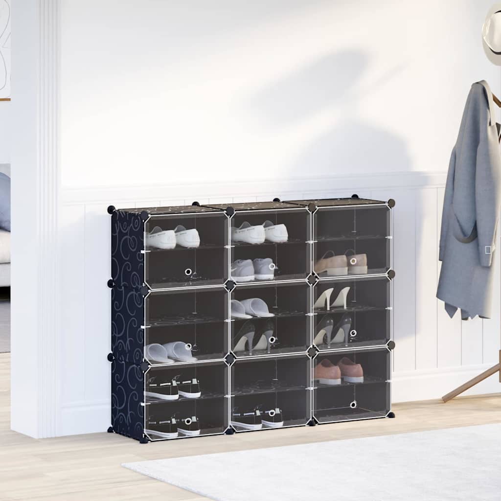 Système d'étagères avec 9 cubes et portes en PP noir