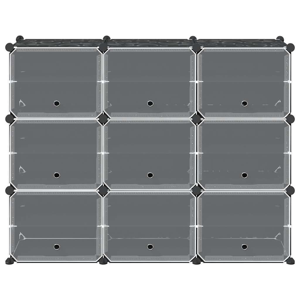 Système d'étagères avec 9 cubes et portes en PP noir