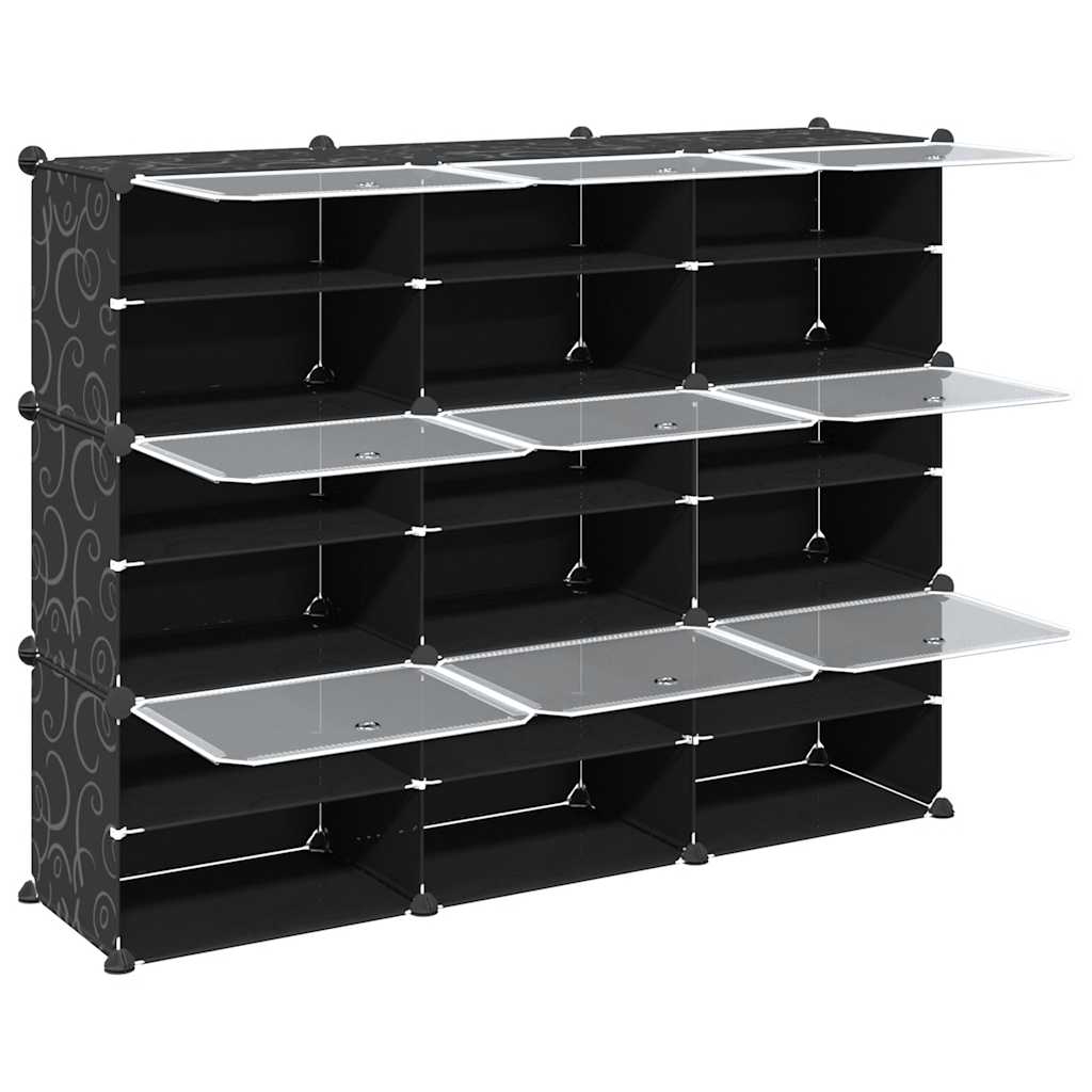 Système d'étagères avec 9 cubes et portes en PP noir
