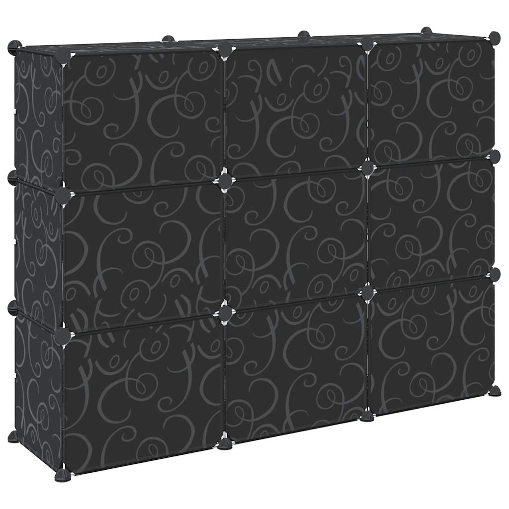 Système d'étagères avec 9 cubes et portes en PP noir