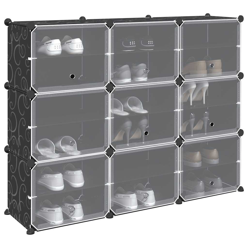 Système d'étagères avec 9 cubes et portes en PP noir