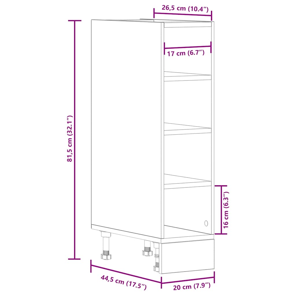 Meuble bas Riga chêne fumé 20x44,5x81,5 cm matériau bois