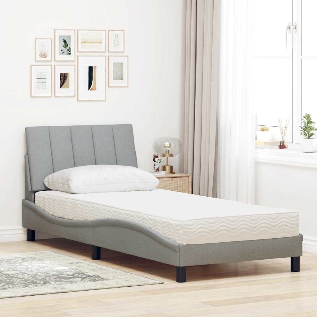 Bett mit Matratze "Hanko" Hellgrau 80x200 cm Stoff