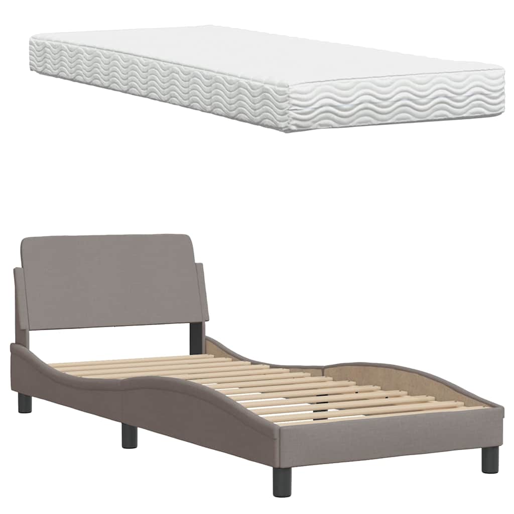 Bett mit Matratze "Hanko" Taupe 80x200 cm Stoff