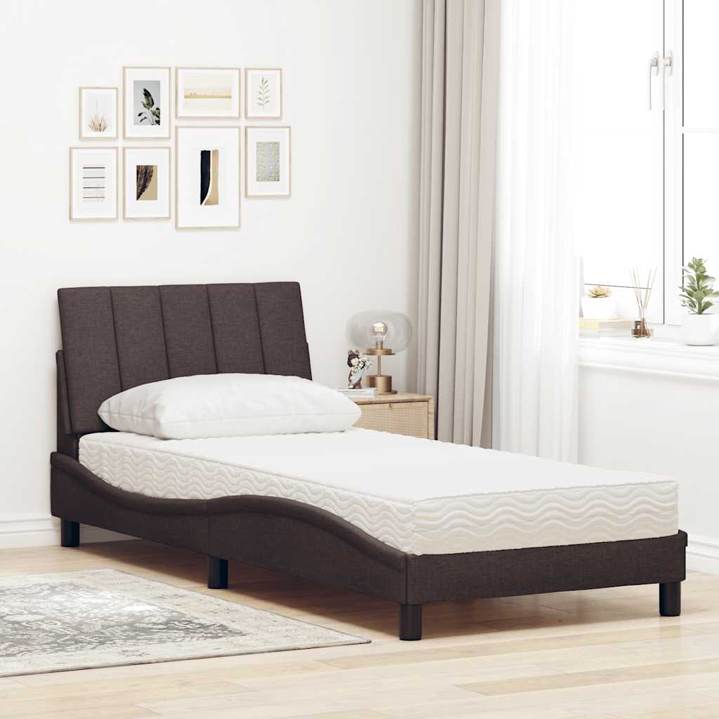 Bett mit Matratze "Hanko" Dunkelbraun 90x190 cm Stoff