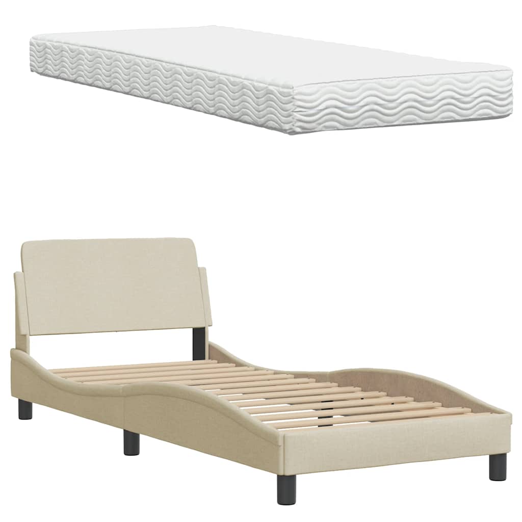 Bett mit Matratze "Hanko" Creme 90x190 cm Stoff