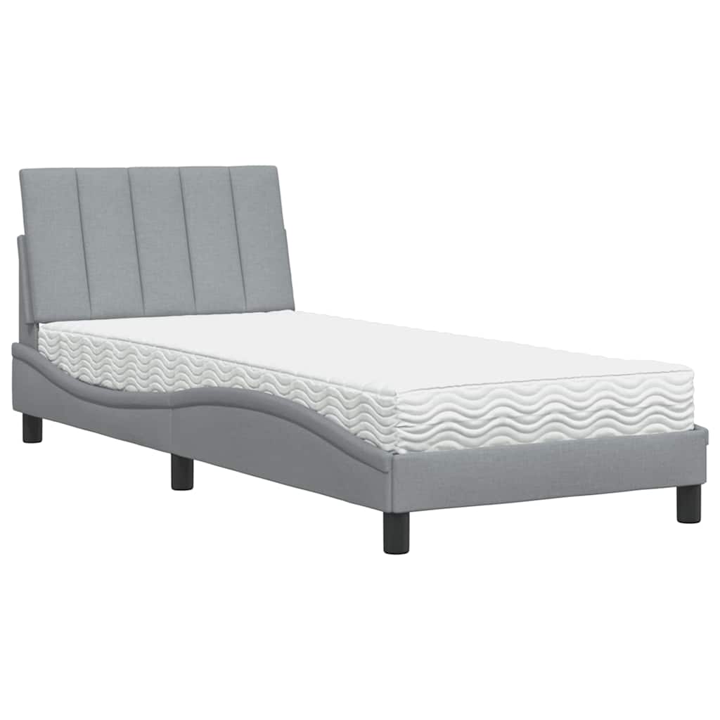 Bett mit Matratze "Hanko" Hellgrau 90x200 cm Stoff