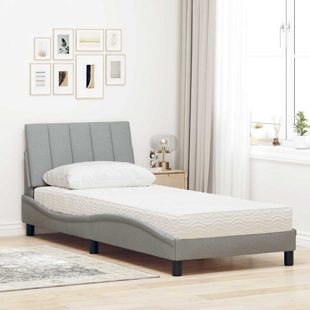 Bett mit Matratze "Hanko" Hellgrau 90x200 cm Stoff