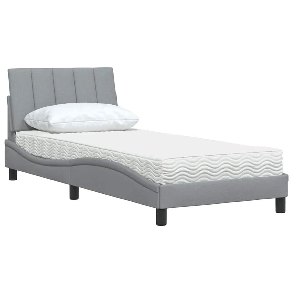Bett mit Matratze "Hanko" Hellgrau 90x200 cm Stoff