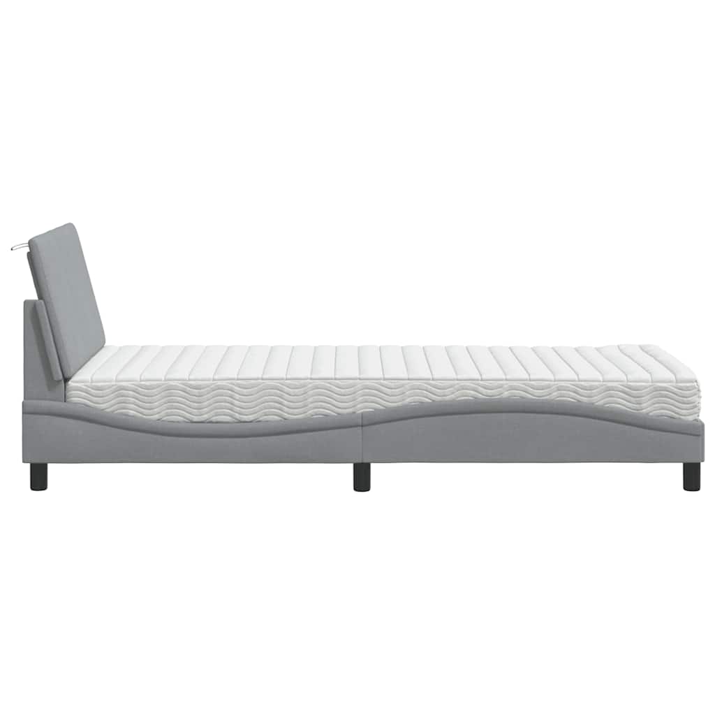 Bett mit Matratze "Hanko" Hellgrau 90x200 cm Stoff