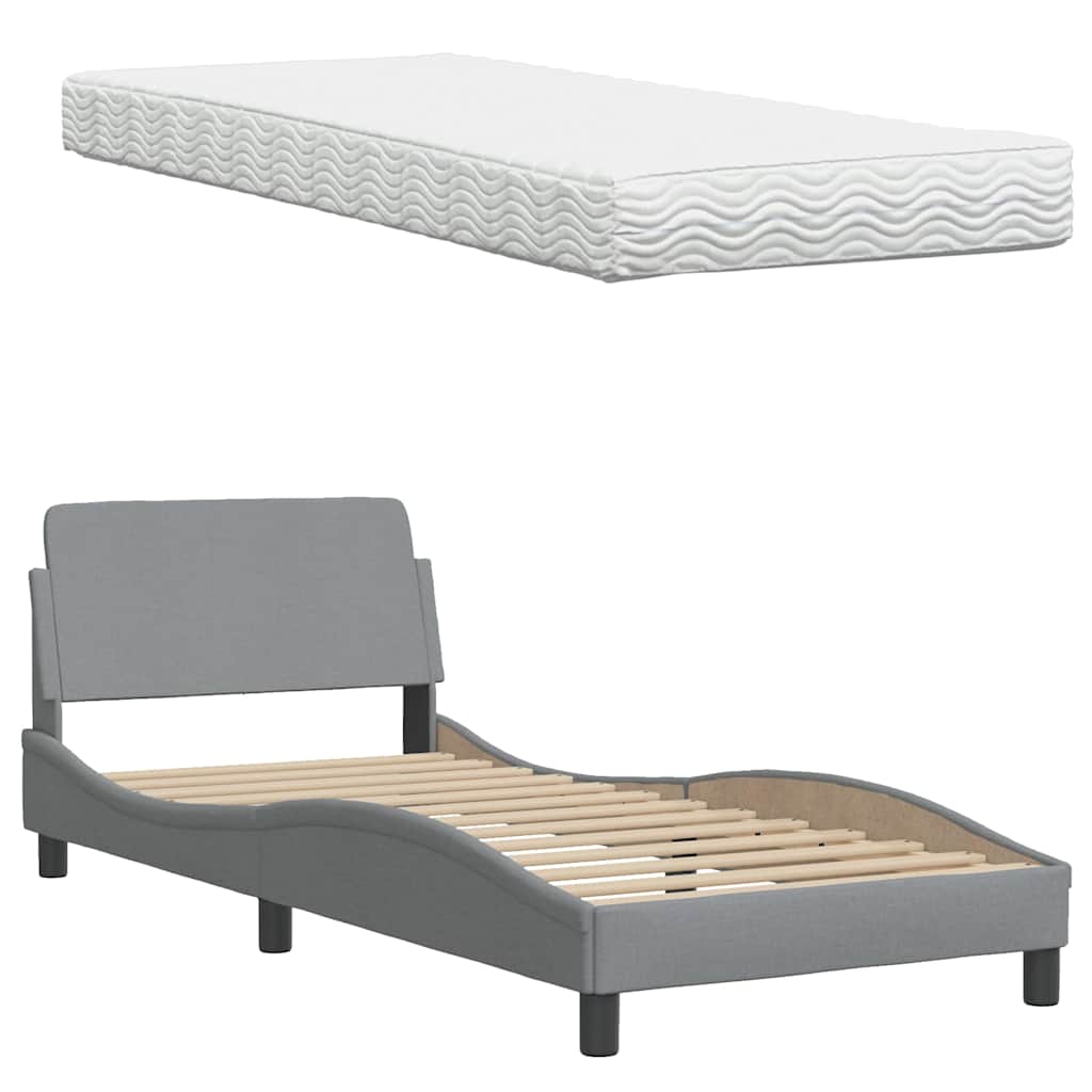 Bett mit Matratze "Hanko" Hellgrau 90x200 cm Stoff