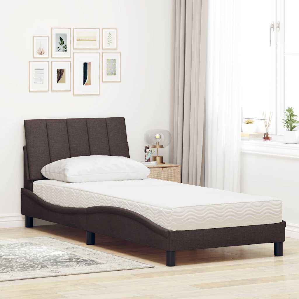 Bett mit Matratze "Hanko" Dunkelbraun 90x200 cm Stoff