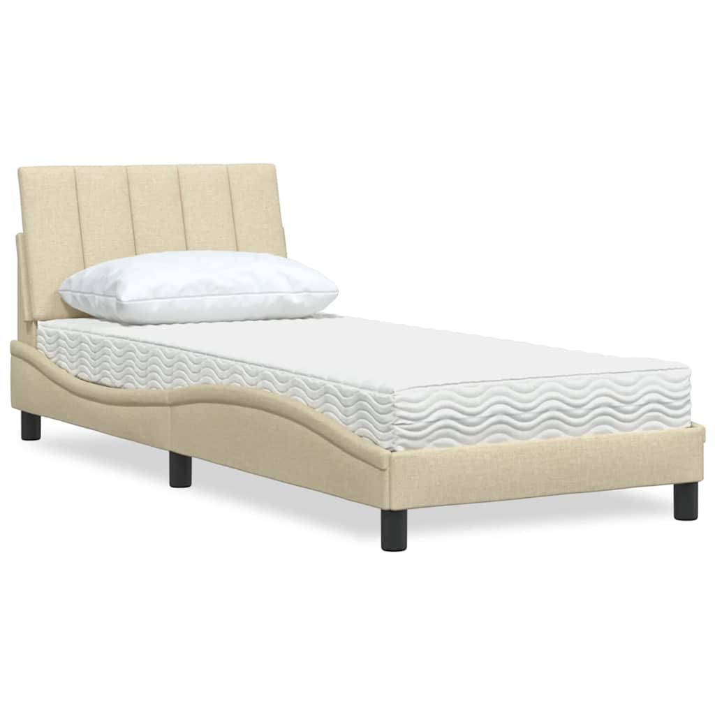 Bett mit Matratze "Hanko" Creme 90x200 cm Stoff