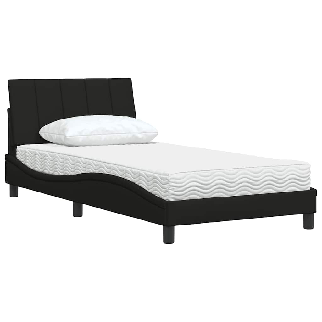 Bed with mattress black 100x200 cm fabric