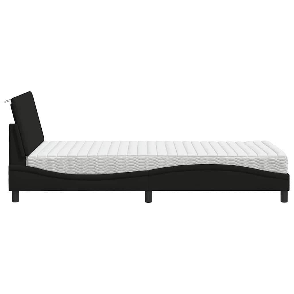 Bed with mattress black 100x200 cm fabric