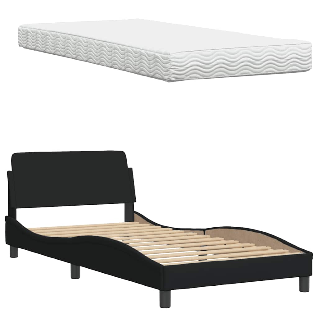 Bed with mattress black 100x200 cm fabric