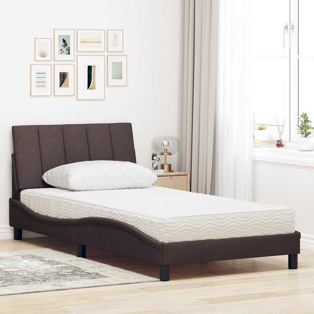 Bett mit Matratze "Hanko" Dunkelbraun 100x200 cm Stoff