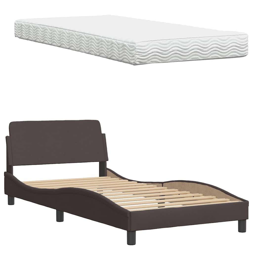 Bett mit Matratze "Hanko" Dunkelbraun 100x200 cm Stoff