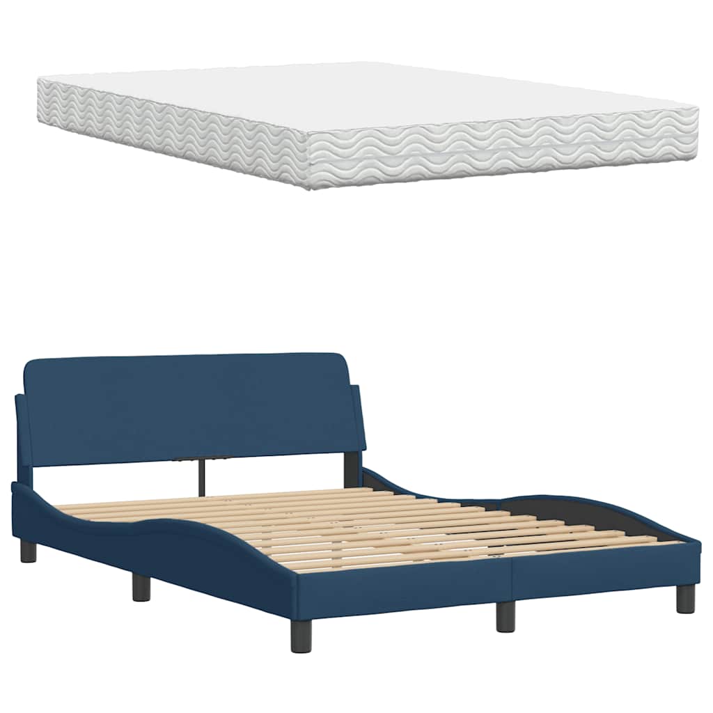 Bett mit Matratze "Hanko" Blau 140x190 cm Stoff