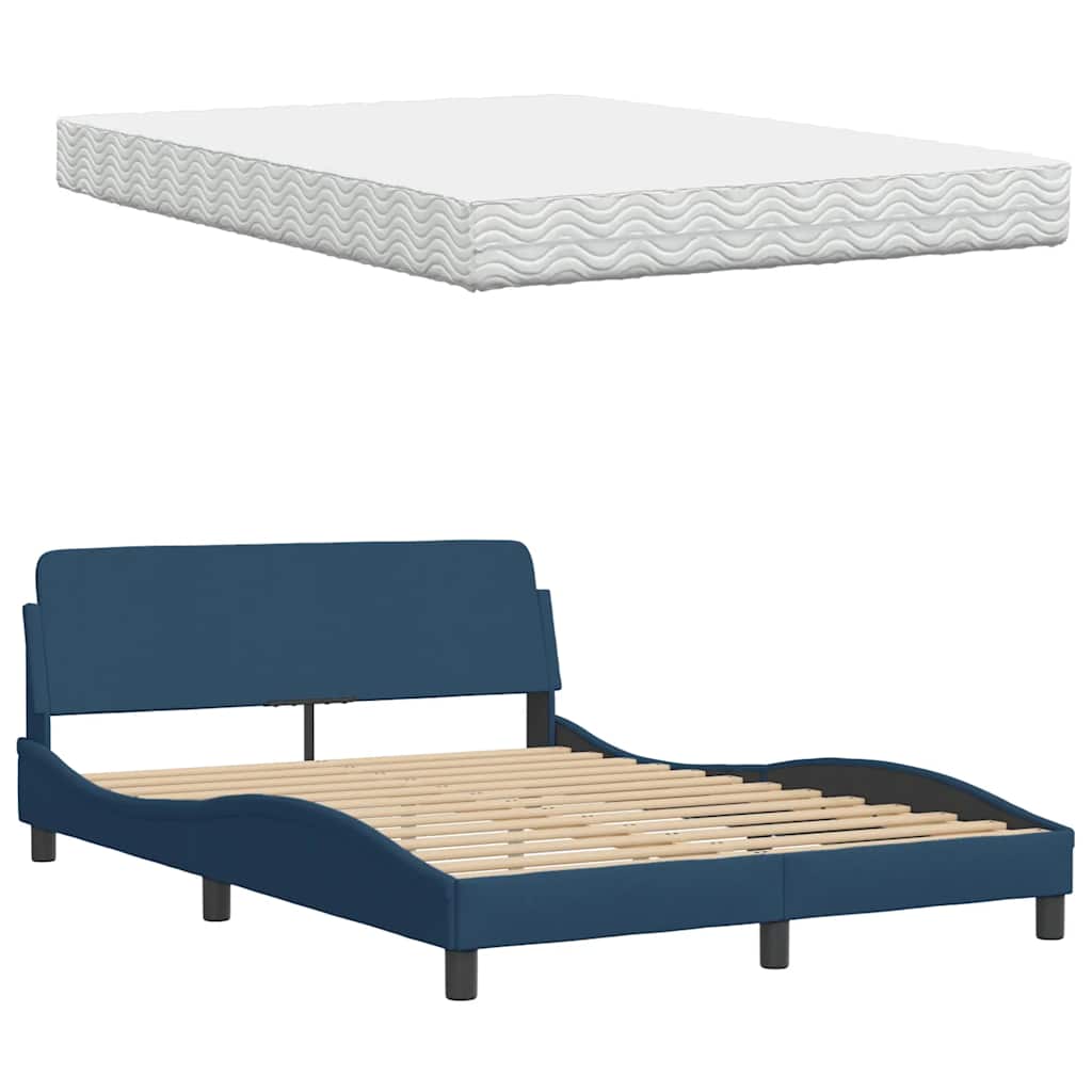 Bett mit Matratze "Hanko" Blau 140x200 cm Stoff