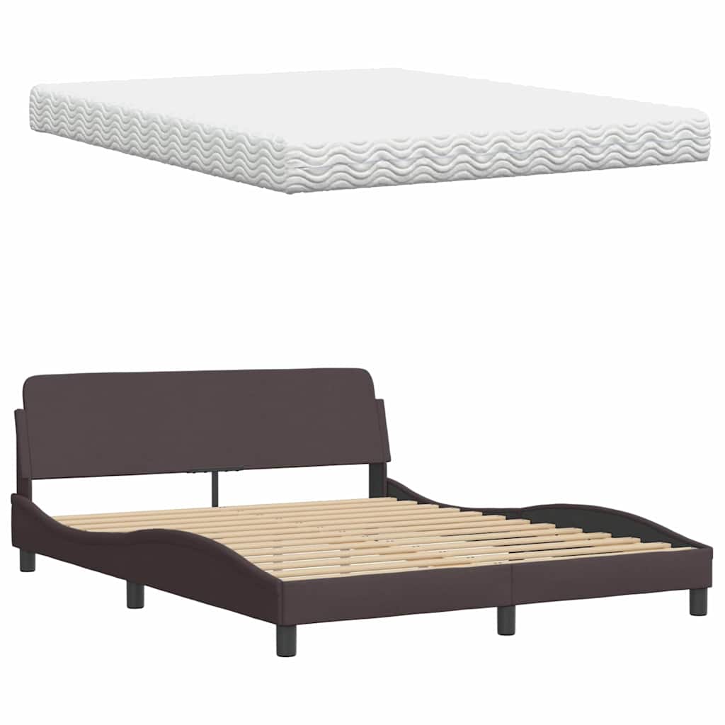 Bett mit Matratze "Hanko" Dunkelbraun 160x200 cm Stoff