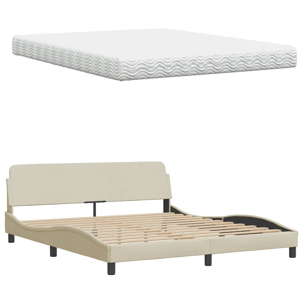 Bett mit Matratze "Hanko" Creme 160x200 cm Stoff